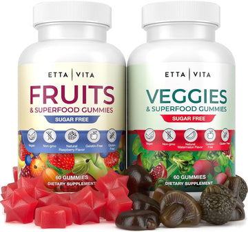 Everyday Debloat & Detox Sugar-Free Fruits And Veggies Gummies - Energy Support With Superfood Fruit And Vegetable Supplement (120 Chews) Cruelty-Free, Vegan, Gluten-Free, Fruit And Vegetable Vitamin