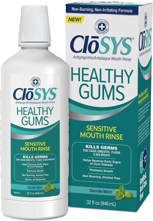 Closys Healthy Gums Mouthwash, Antiplaque and Antigingivitis for Gum Health, Non-Burning, Non-Irritating – 32 Fl Oz (Twin Pack)