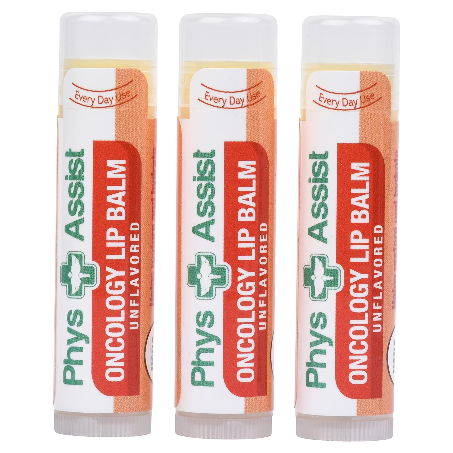 PhysAssist Oncology Lip Balm USDA Organic Unflavored Moisturize, Hydrate & Protect Dry parched lips during Chemo or Radio USDA Organic. 3 Pack