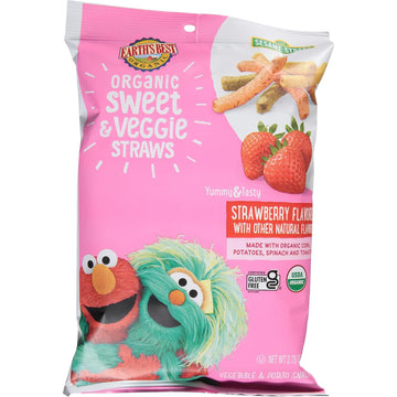 Earth'S Best Organic Sesame Street Sweet & Veggie Straws, Strawberry Flavored, 2.75 Oz (Pack Of 4)