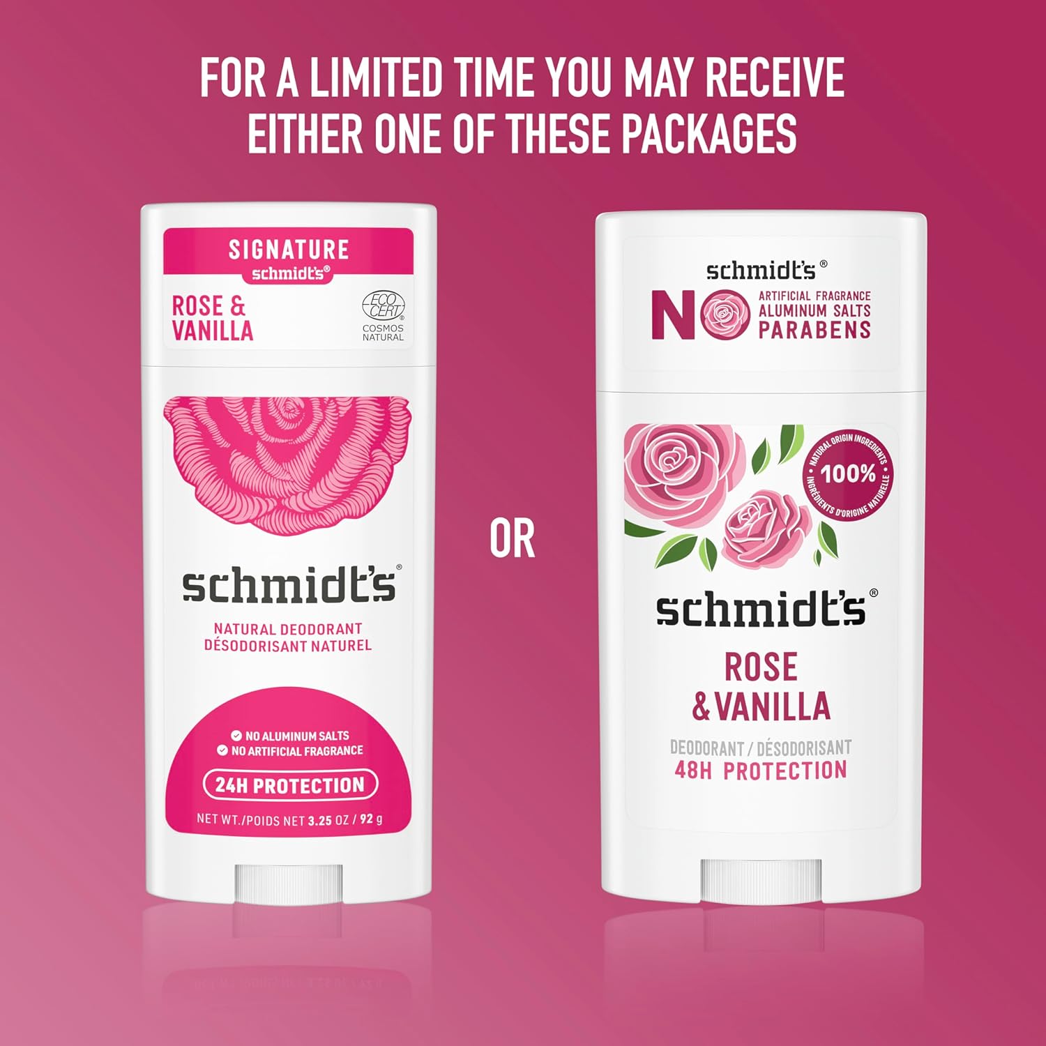 Schmidt's Aluminum-Free Vegan Deodorant Rose & Vanilla with 24 Hour Odor Protection 2 Count for Women and Men, Natural Ingredients, Cruelty-Free, 2.65 oz : Beauty & Personal Care