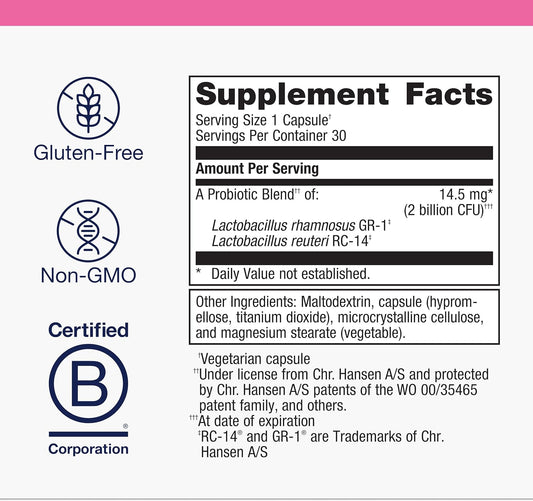 Metagenics Ultraflora Women'S Probiotics For Vaginal Health - Supports Yeast Balance, Microflora & Urinary Comfort - Lactobacillus Rhamnosus & Lactobacillus Gr-1 Reuteri Rc-14 - Non-Gmo - 30 Count