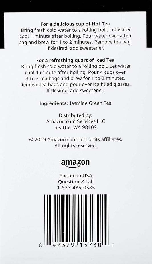 Amazon Brand - Happy Belly Green Tea Bags, Jasmine, 120 Count (6 Packs of 20) (Previously Solimo)