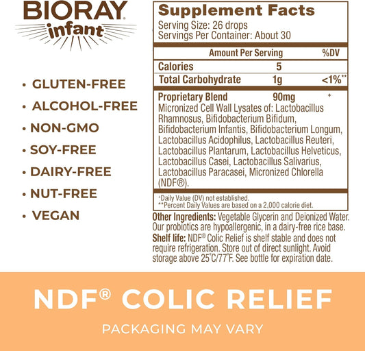 Bioray Infant Ndf Colic Relief - 1 Fl Oz - 11-Strain Probiotic Lysate - Ease Discomfort In The Stomach, Gi Tract & Colon - Non-Gmo, Vegetarian, Gluten Free - Approx. 30 Servings : Baby