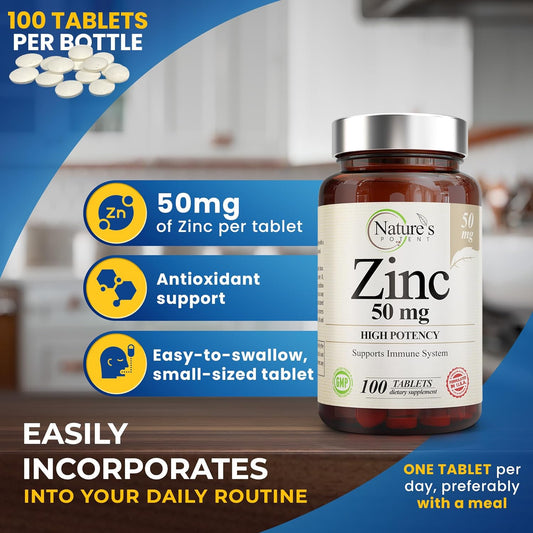 Zinc 50mg [High Potency] Supplement - Immune Support System from Natur