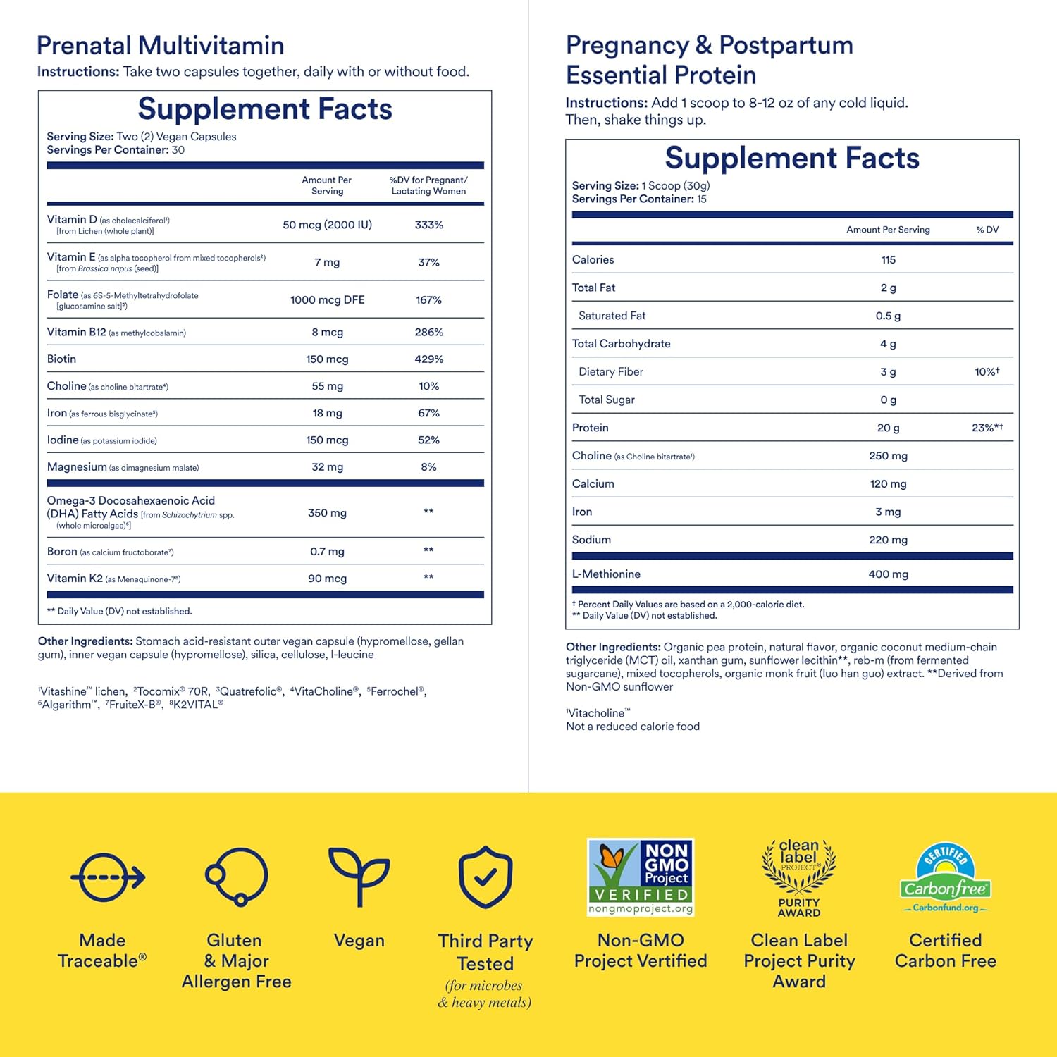 Ritual Prenatal Multivitamin and Protein Duo with Prenatal Vitamins and Organic Vanilla Protein Powder 20g, Supports Pregnancy, Choline for Prenatal, Postpartum and Lactation : Health & Household