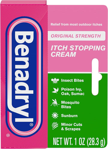 Benadryl Original Strength Itch Stopping Anti-Itch Cream, Diphenhydramine HCl Topical Analgesic & Zinc Acetate Skin Protectant, Relief from Most Outdoor Itches, 1 oz (Pack of 6)