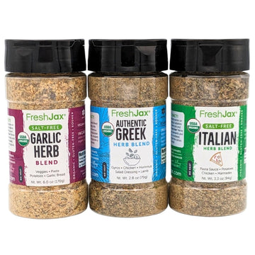 FreshJax Organic Mediterranean Spice Blend Gift Set | 3 Large Bottles | Greek, Italian and Garlic Herb Seasoning Blends | Handcrafted in Jacksonville