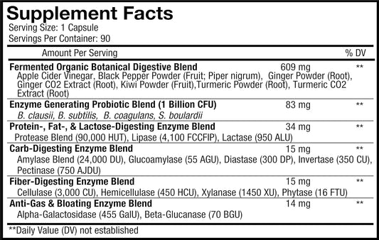 Codeage Digestive Enzymes Supplement, 3-Month Supply, Gut Health Probiotics, Prebiotics, Fermented Multi Enzymes, Plant-Based Superfood, One Capsule A Day, Vegan, Non-Gmo, 90 Capsules