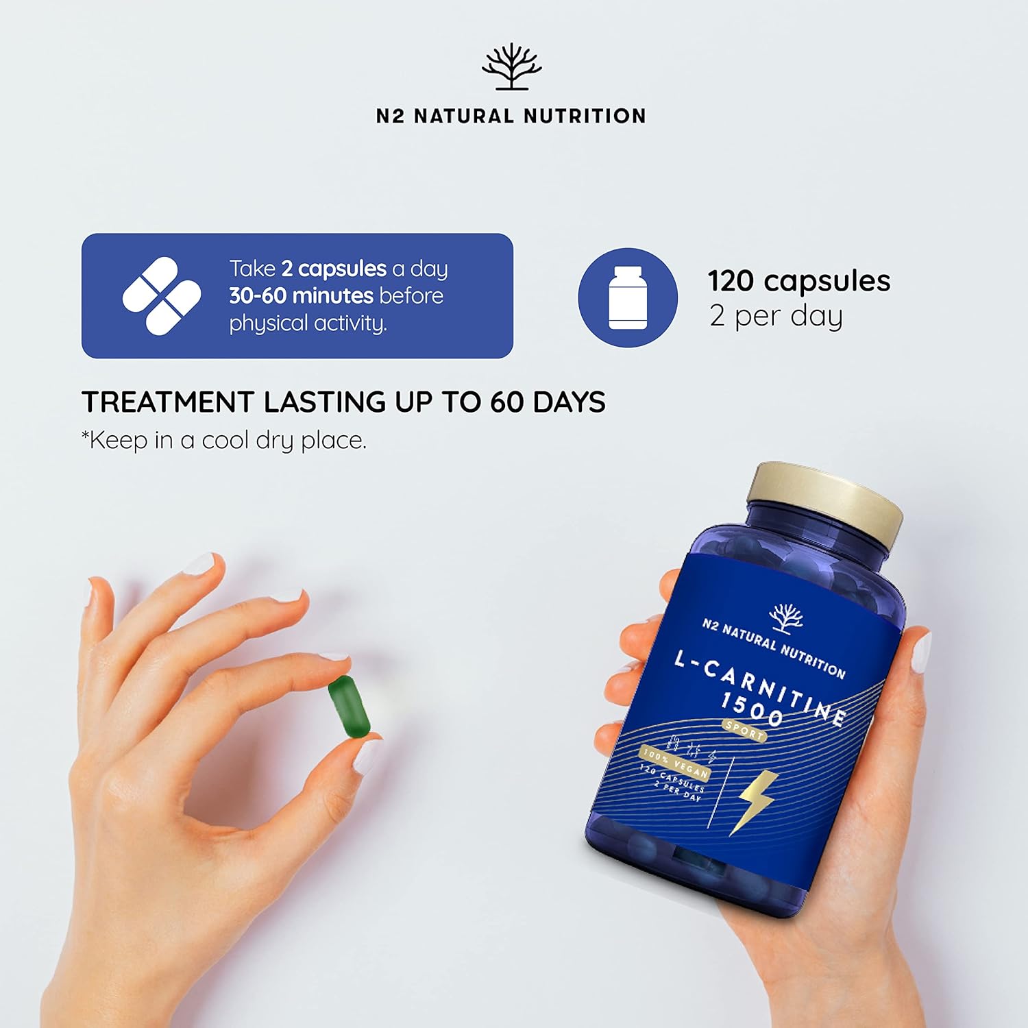 L-CARNITINE 1500 Capsules High Strength. Enhanced Performance. 120 Plant-Based Capsules Definition Phase. Vegan Certified. EU N2 Natural Nutrition : Amazon.co.uk: Health & Personal Care