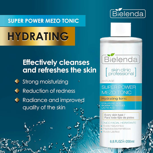 Bielenda Skin Clinic - Face Tonic - Effectively Cleanses And Refreshes - Strong Moisturizing - Reduction Of Redness - Radiance Boost - Skin Clinic Professional Face Tonic With Hialuronic Acid - 200 Ml