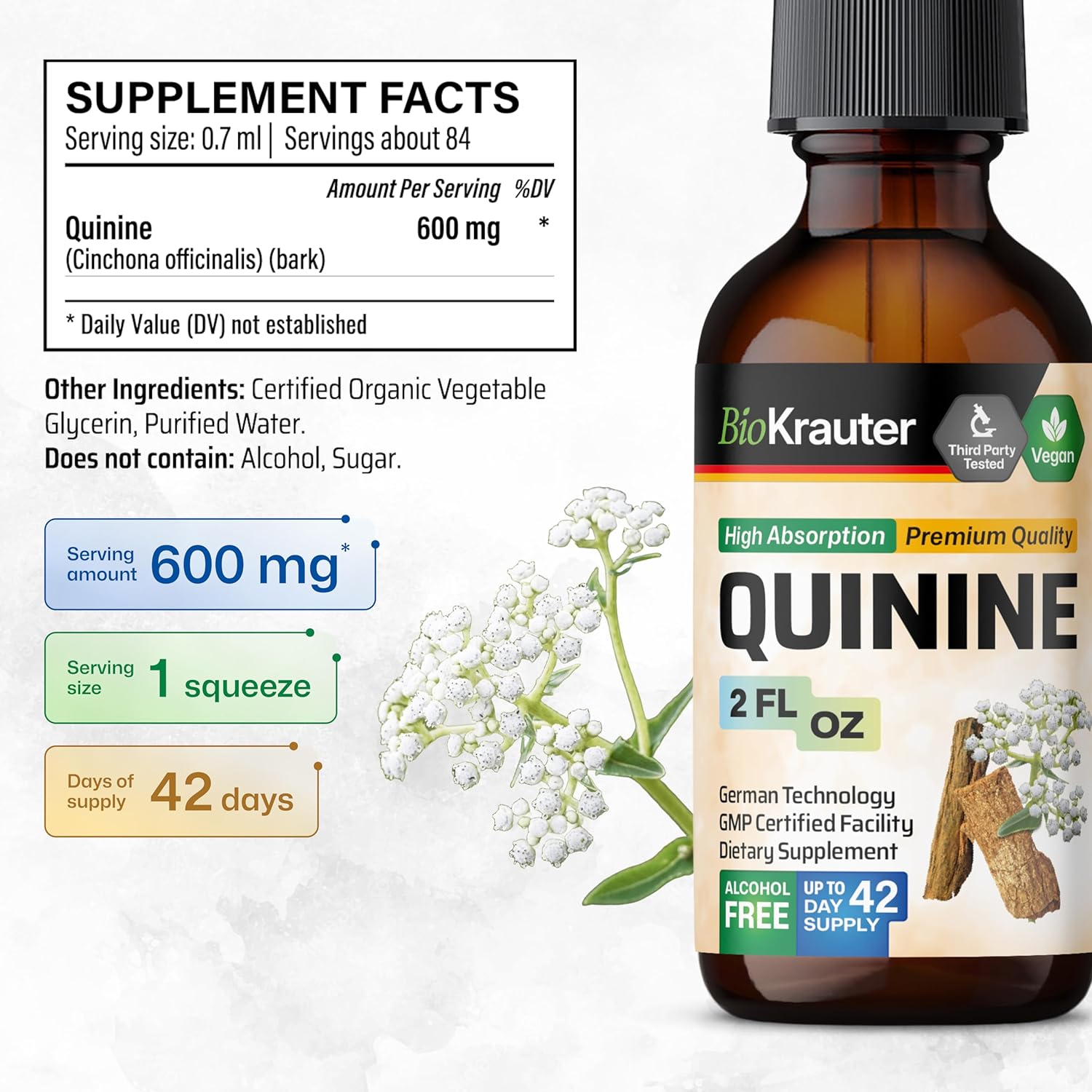 MAUWE HERBS Quinine Leg Cramps Relief Liquid Extract - Cinchona Officinalis Bark Drops - Organic Quinine Tincture - Vegan & Alcohol Free Liquid Supplement 2 Fl.Oz. : Health & Household