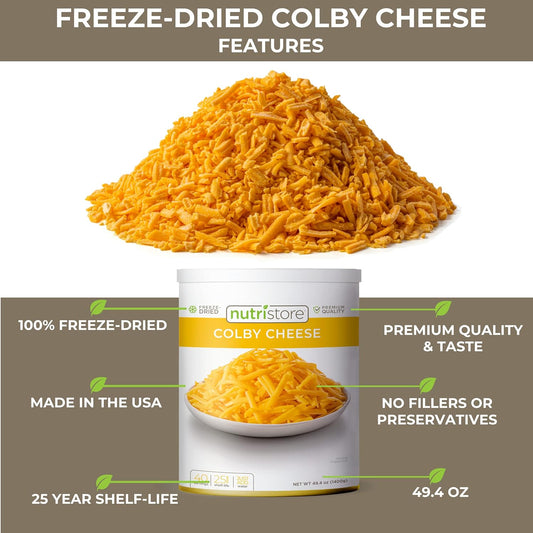 Nutristore Freeze Dried Colby Cheese Shredded | Bulk Emergency Food Supply | Perfect for Camping, Backpacking and Everyday Meals or Snacking | 25 Year Shelf Life | #10 Can | 38.1 oz, 1080 g