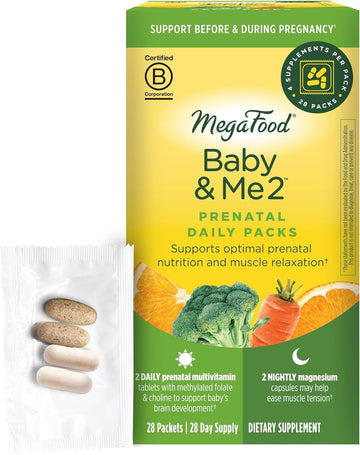 Megafood Prenatal Vitamin & Minerals + Magnesium Supplement Daily Pack: Baby & Me 2 Prenatal Vitamins For Women With Folate + Magnesium 300Mg (Blend Of Magnesium Glycinate, Citrate & Malate) 28 Packs