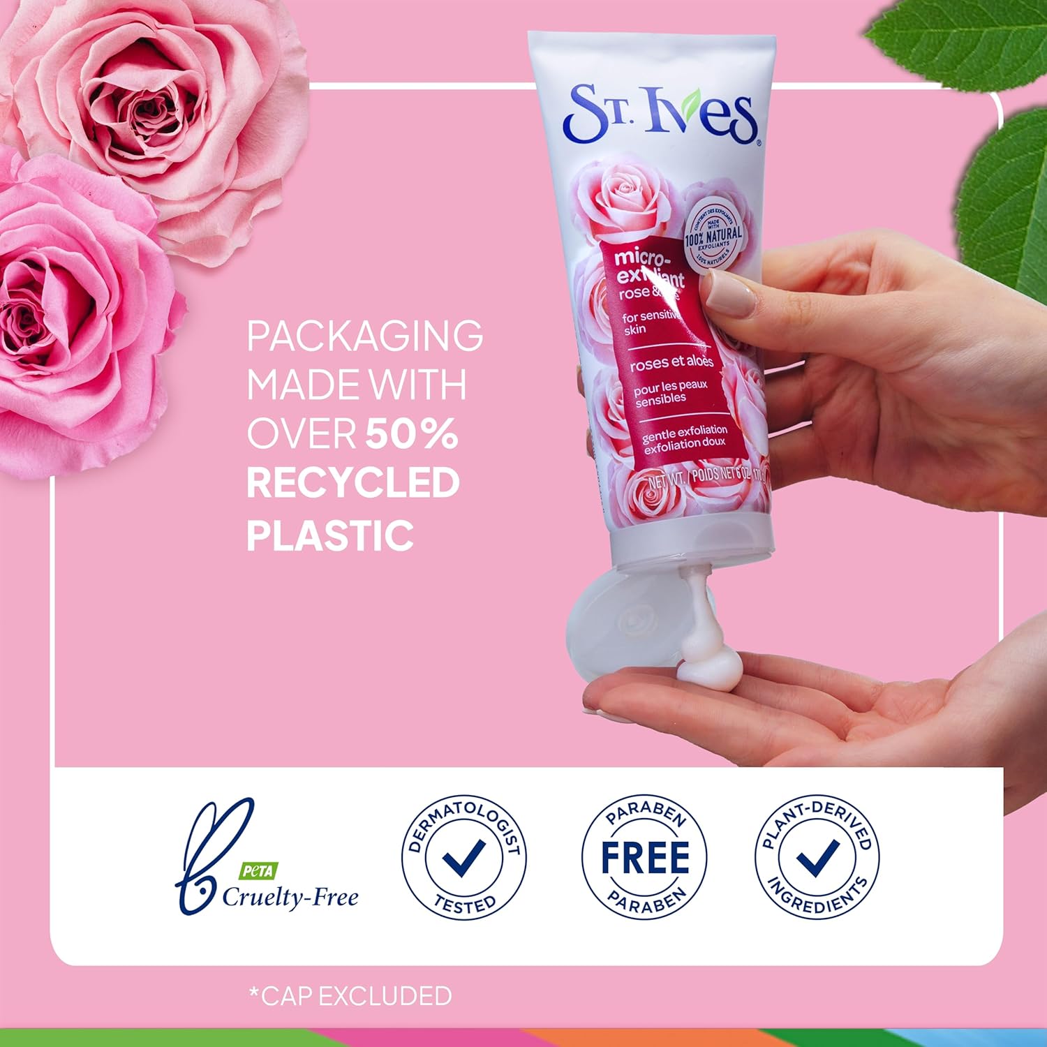 St. Ives Gentle Smoothing Face Scrub, Rose Water & Aloe Vera Exfoliator, Facial Scrub Made With 100% Natural Exfoliants, Paraben Free, Oil-Free, Dermatologist Tested 6 Oz, 6 Pack : Beauty & Personal Care