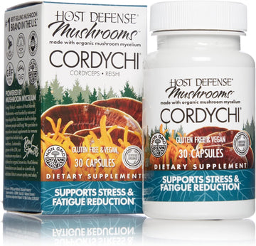 Host Defense, CordyChi Capsules, Support Stress and Fatigue Reduction, Mushroom Mycelium Supplement with Cordyceps and Reishi, Unavored, 30 Count (Pack of 1)