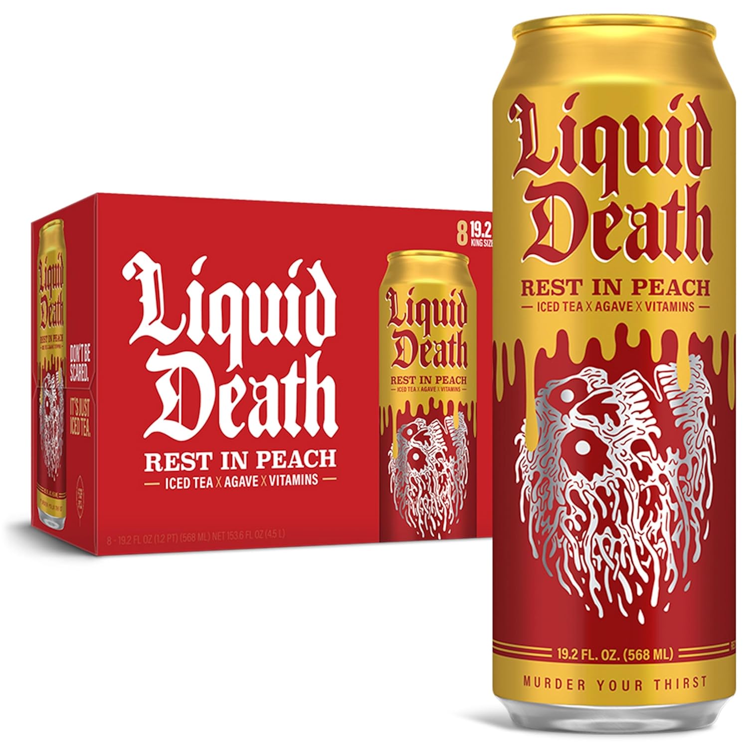 Liquid Death Iced Black Tea, Rest In Peach 19.2 Oz King Size Cans (8-Pack)