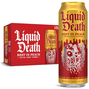 Liquid Death Iced Black Tea, Rest In Peach 19.2 Oz King Size Cans (8-Pack)