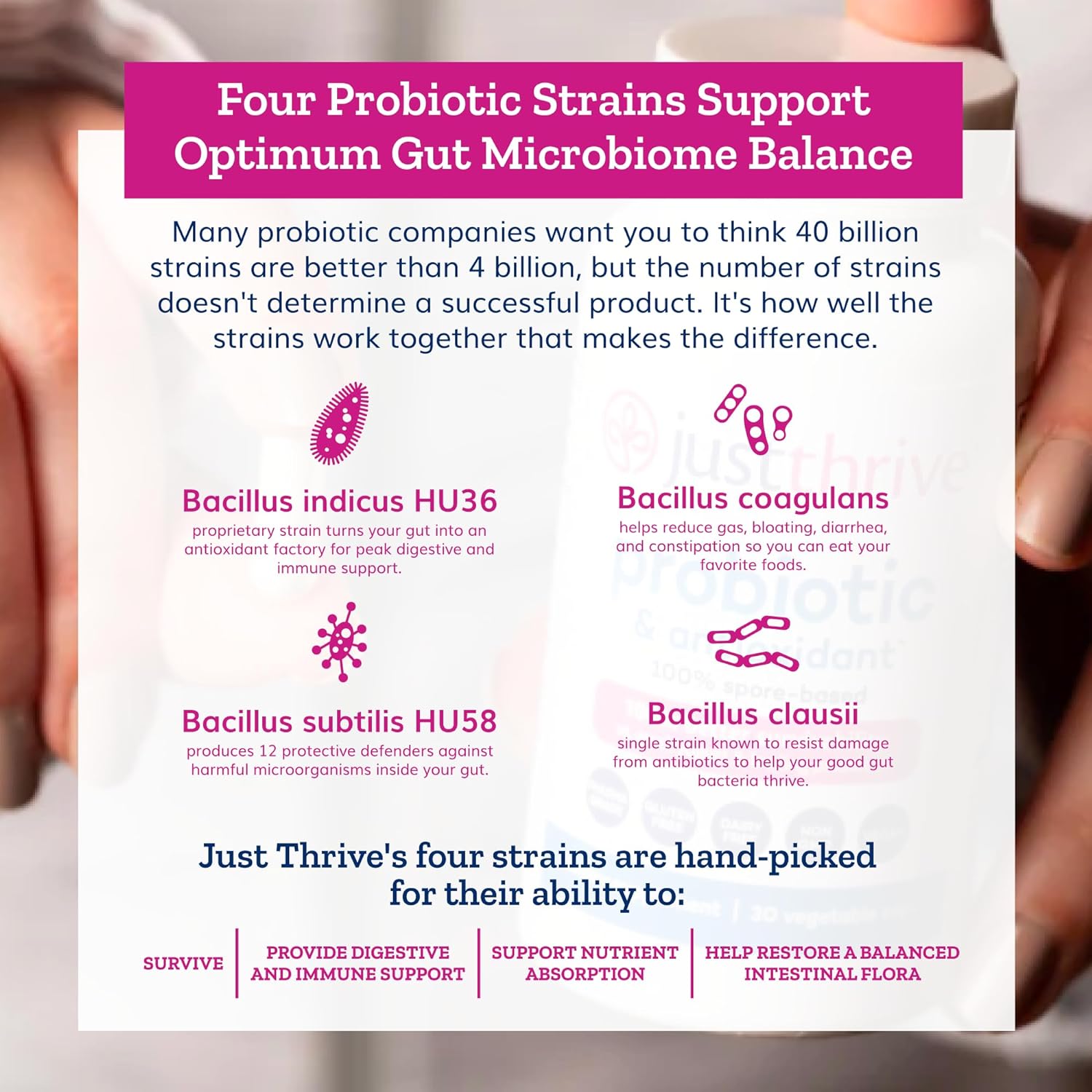 Just Thrive Probiotic & Antioxidant Supplement - 100% Spore-Based Digestive And Immune Support - Gluten Free, 30 Caps : Health & Household