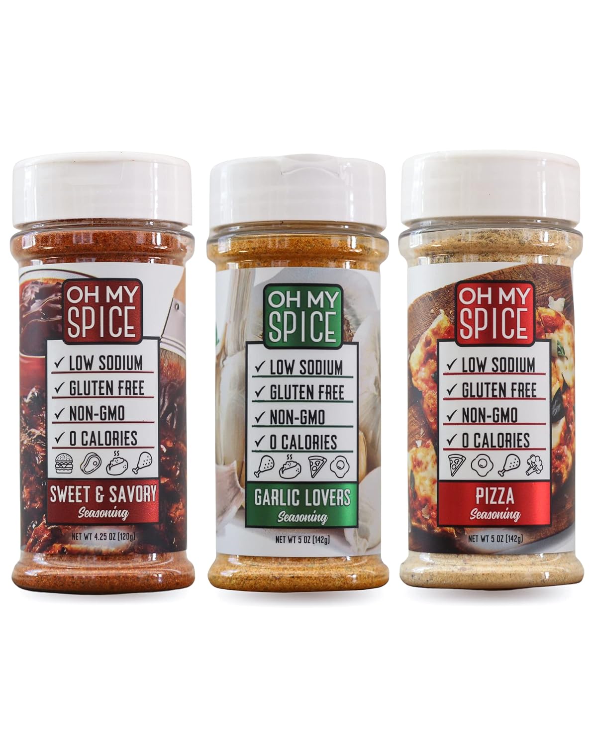 Chicken Seasoning Bundle | Sweet & Savory, Garlic Lovers, Pizza | Low Sodium Keto Seasoning by Oh My Spice | 0 Calories, 0 Carbs, No MSG | Variety Pack Gourmet Healthy Seasonings for Cooking