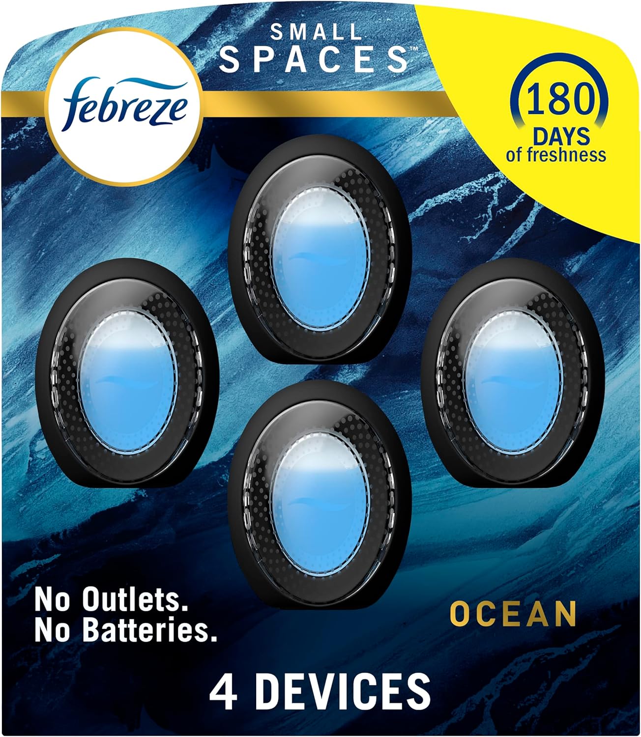 Febreze Small Spaces, Plug in Air Freshener Alternative for home, Odor Fighter Air Freshener, Ocean Scent,25 fl. oz, Pack of 4