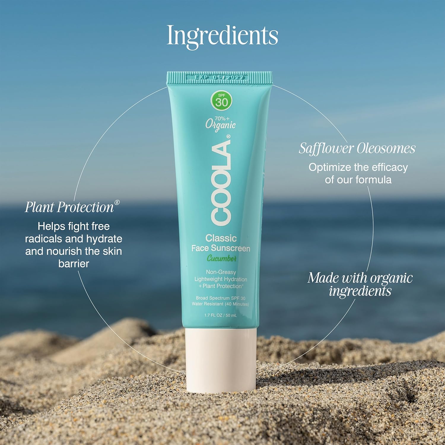 Coola Organic Face Sunscreen Spf 30 Sunblock Lotion, Dermatologist Tested Skin Care For Daily Protection, Vegan And Gluten Free, Cucumber, 1.7 Fl Oz : Beauty & Personal Care