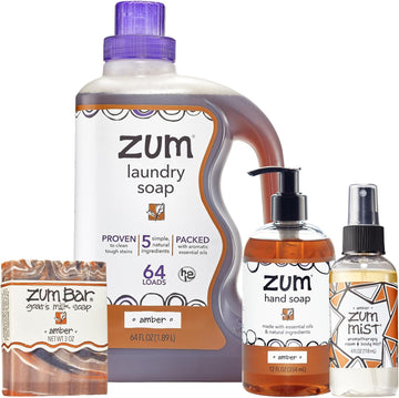 Zum Indigo Wild Home Essentials - Laundry Soap (64 Oz) - Liquid Hand Soap (12 Fl Oz) - Room Spray Air Freshener (4 Fl Oz) - Goat Milk Soap Bar (3 Oz) - Lavender Scent