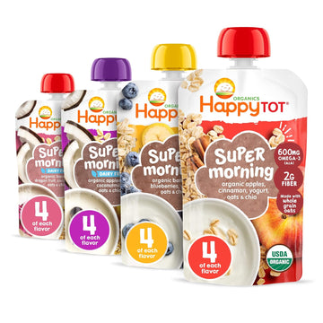 Happy Tot Organics Super Morning Variety Pack, 4 Ounce Pouch (Pack of 16)