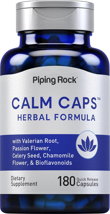 Piping Rock Calm Capsules | 180 Pills | Herbal Blend | with Chamomile, Valerian, and Passion Flower | Non-GMO, Gluten Free Supplement