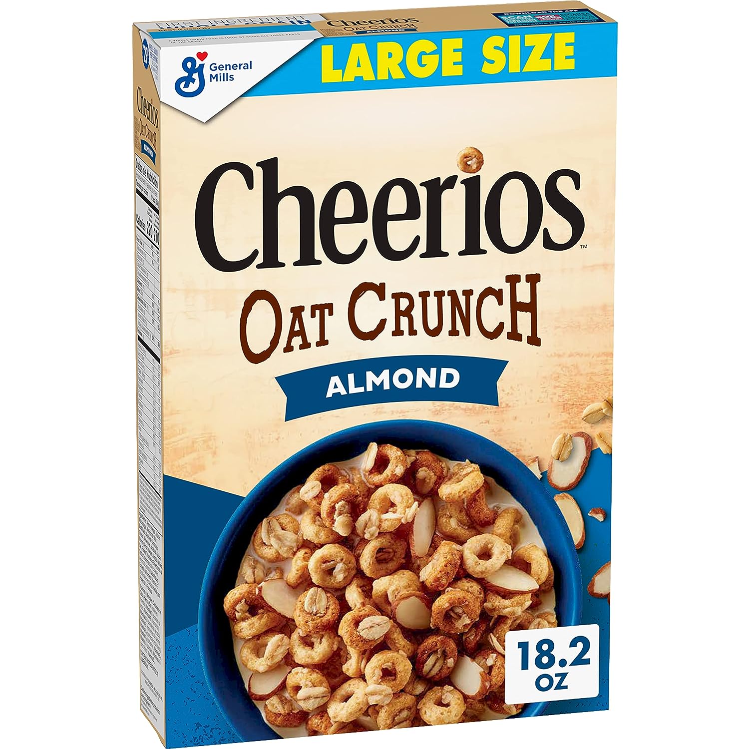 Cheerios Oat Crunch Almond Oat Breakfast Cereal, Large Size, 18.2 oz