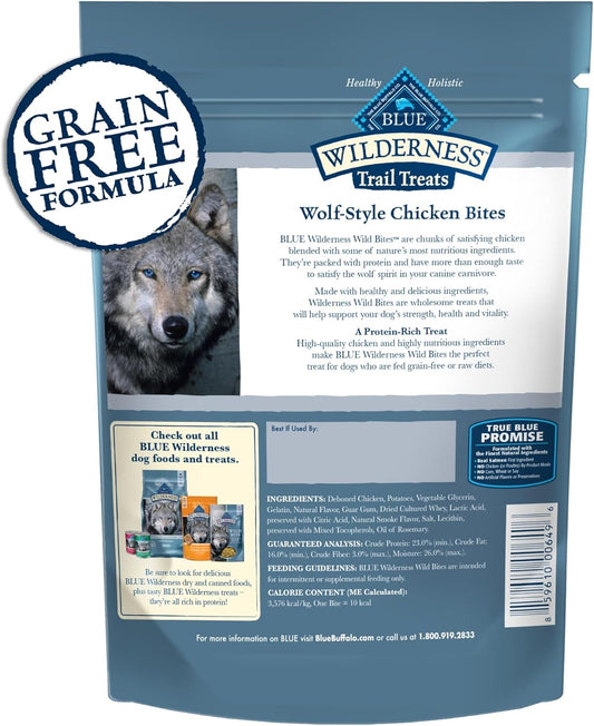 Blue Buffalo Wilderness Trail Treats Wild Bites Dog Treats, Grain-Free And High-Protein Soft-Moist Dog Treats Made With Natural Ingredients, Chicken Recipe, 4-Oz. Bag