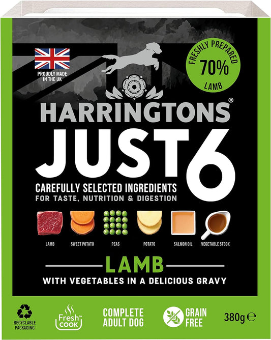 Harringtons Just 6 Complete Grain Free Hypoallergenic Lamb & Veg Wet Adult Dog Food 380g (Pack of 8) - In A Tasty Gravy?HARRJ6WL-C380