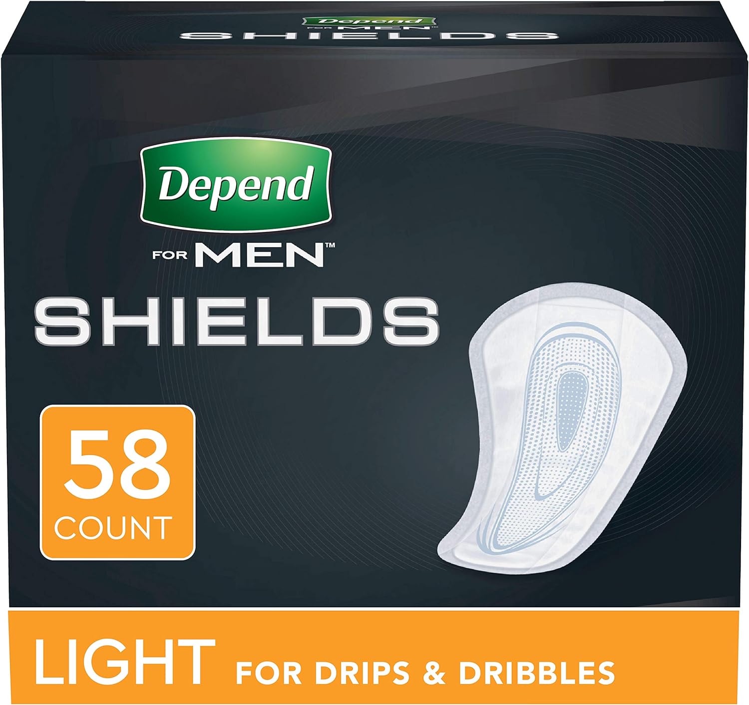 Depend Incontinence Shields For Men, Light Absorbency, 58 Count, Packaging May Vary