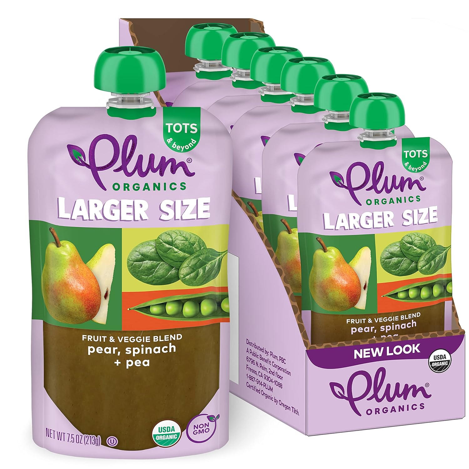 Plum Organics Tots & Beyond Organic Toddler Food - Pear and Pea - 7.5 oz Pouch (Pack of 6) - Organic Fruit and Vegetable Toddler Food Pouch