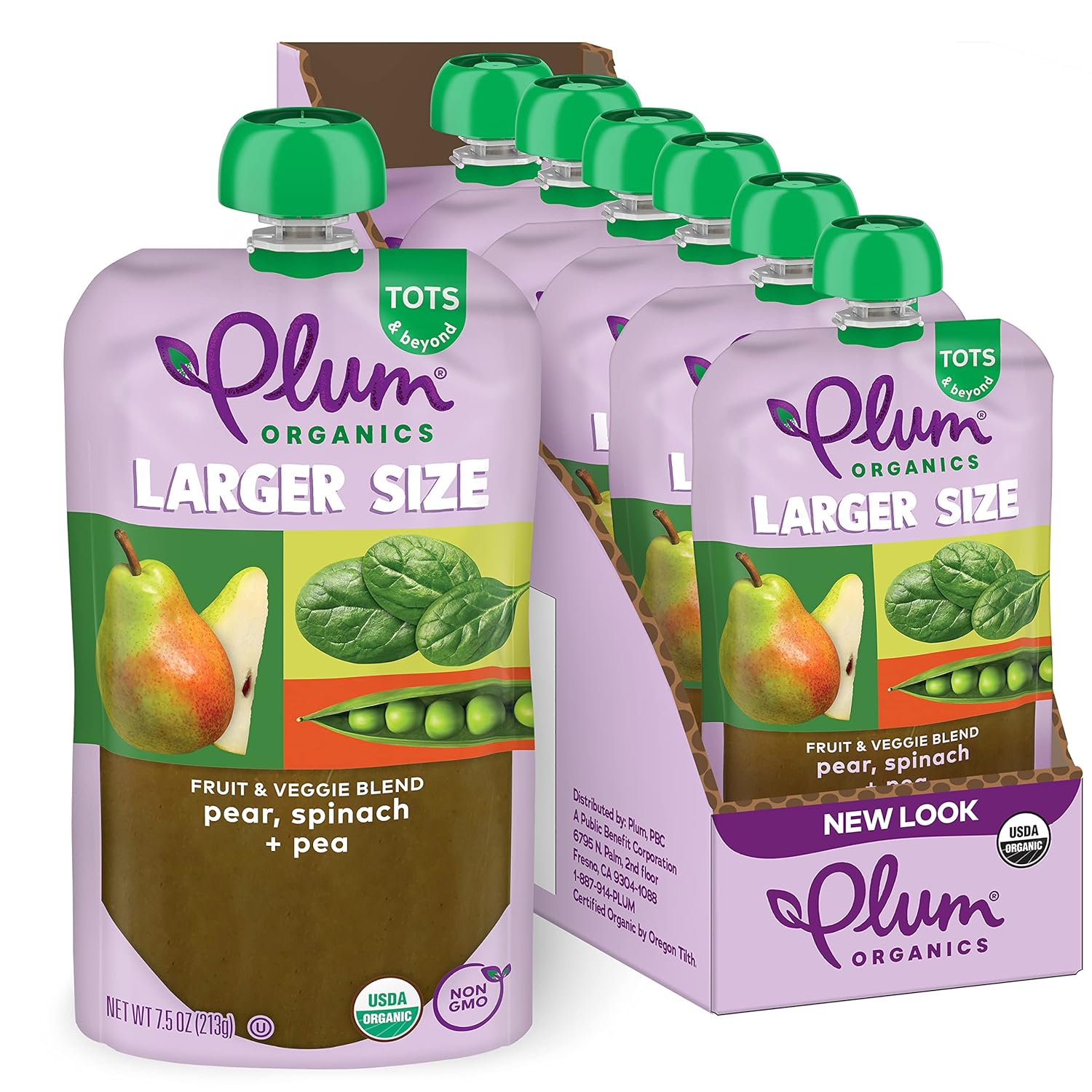 Plum Organics Tots & Beyond Pear Spinach & Pea Fruit & Veggie Blend, Kosher, Usda Certified Organic, Non-Gmo, 7.5 Ounce (Pack Of 6)