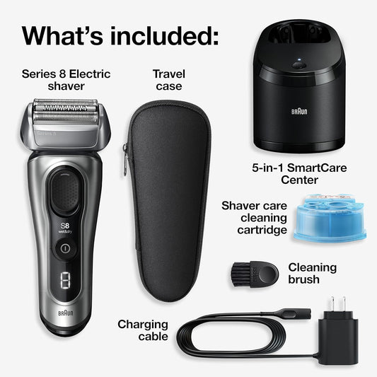 Braun Series 8 8567Cc Electric Razor For Men, 4+1 Shaving Elements & Precision Long Hair Trimmer, 5In1 Smartcare Center, Close & Gentle Even On Dense Beards, Wet & Dry Electric Razor, 60Min Runtime