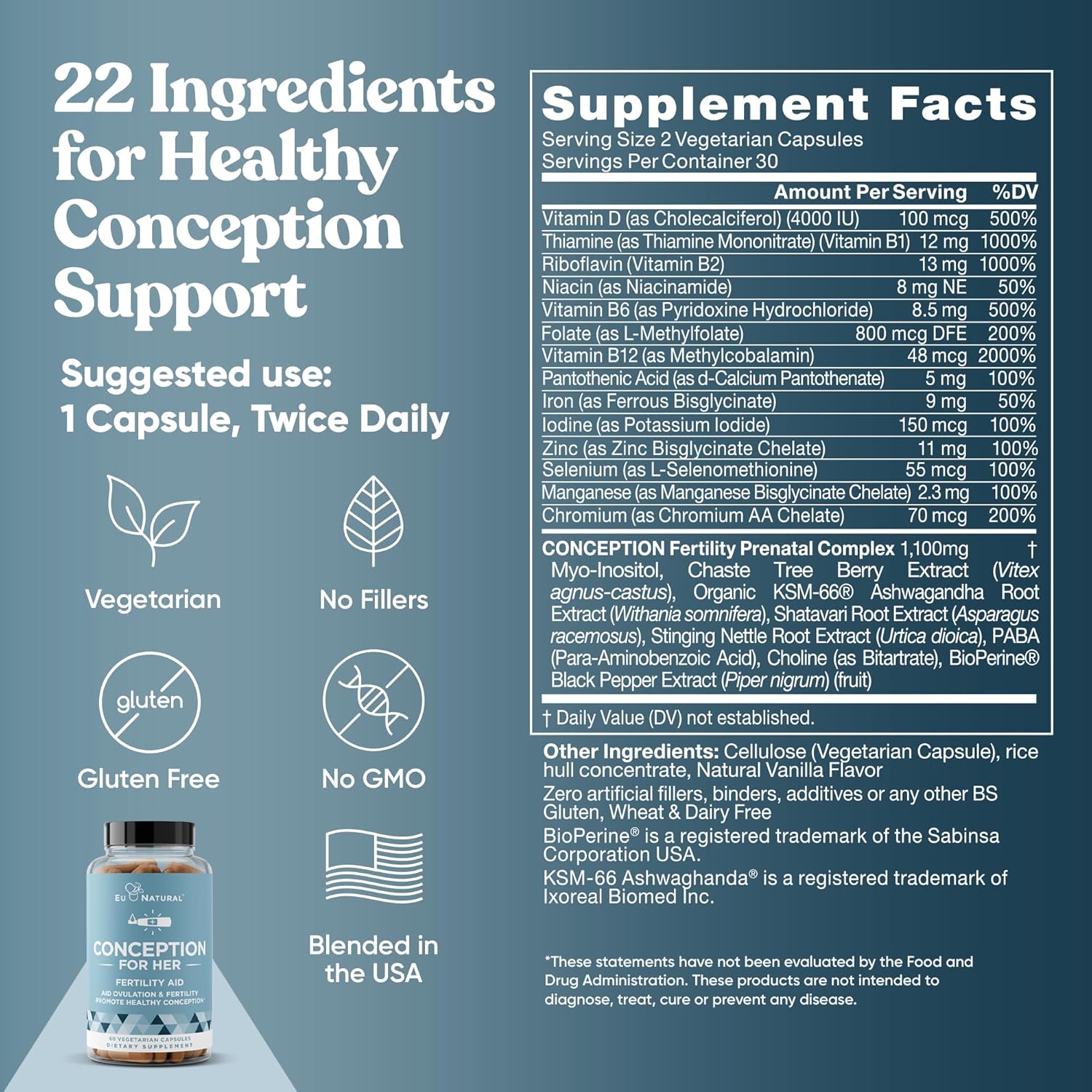 Conception Fertility Supplements for Women – Aids Ovulation, Hormonal Balance, & Regular Cycles – Prenatal Vitamin Support with Myo-Inositol, Folate, Folic Acid, Vitex – 60 Vegetarian Soft Capsules : Health & Household
