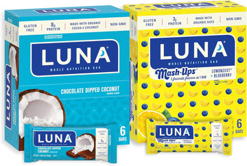 Luna Bar - Variety Pack - Chocolate Dipped Coconut And Lemonzest + Blueberry Mash-Ups - Gluten-Free - Non-Gmo - 7-8G Protein - Made With Organic Oats - Low Glycemic - 1.69 Oz. (12 Count)