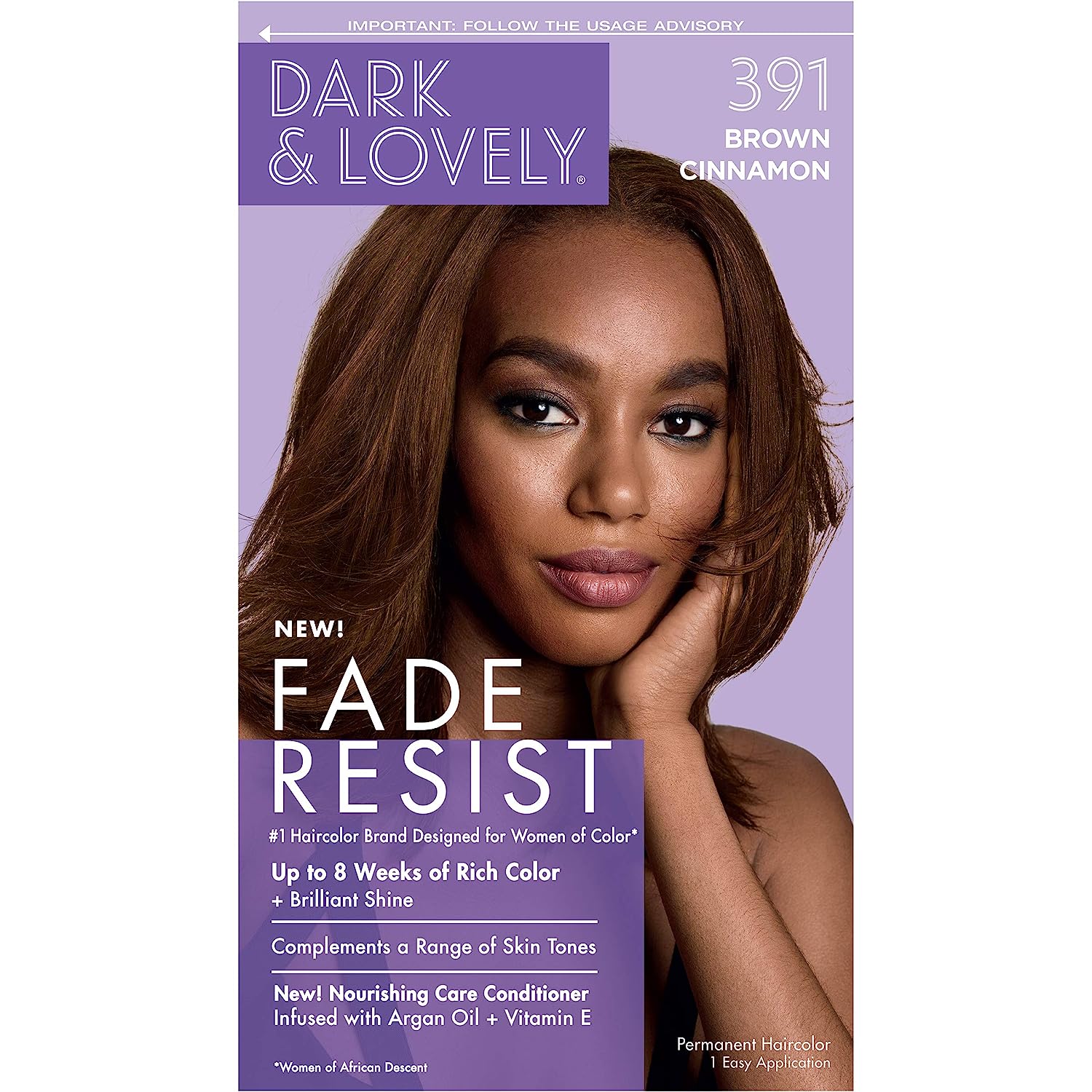 SoftSheen-Carson Dark and Lovely Fade Resist Rich Conditioning Hair Color, Permanent Hair Color, Up To 100 percent Gray Coverage, Brilliant Shine with Argan Oil and Vitamin E, Brown Cinnamon