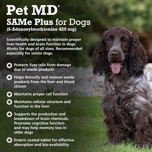 Pet Md Same Plus Liver Support For Dogs - Canine Hepatic Support & Brain Health Supplement - B Vitamins & Same For Dogs - Enteric Coated Tablets - 425Mg - 30 Ct
