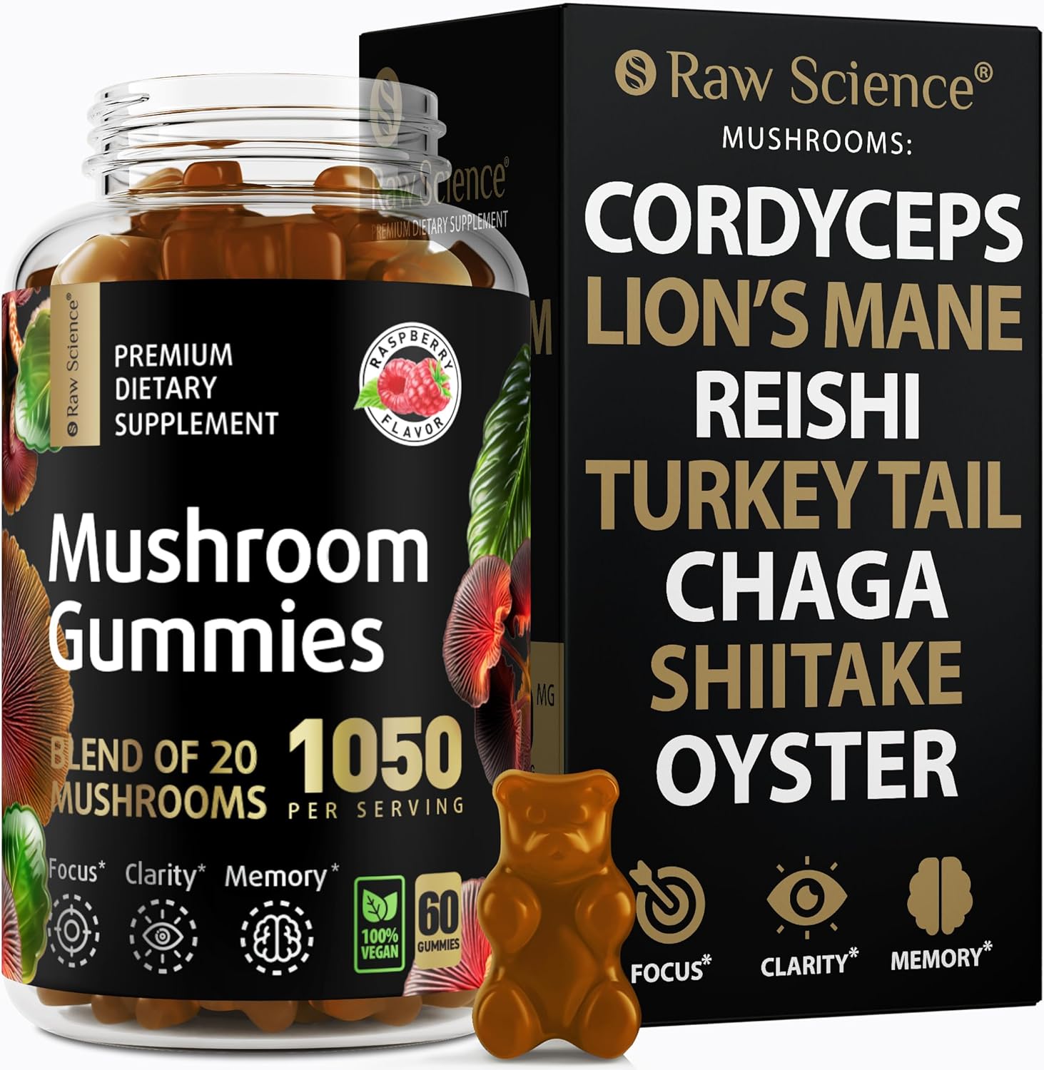 Mushrooms Complex Gummies With Lions Mane, Nootropic Brain Supplements For Memory And Focus: Lion'S Mane, Cordyceps, Shiitake, Turkey Tail, Reishi, Chaga, Enoki, Oyster Mushroom Supplement - 60 Units