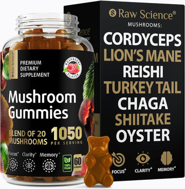Mushrooms Complex Gummies With Lions Mane, Nootropic Brain Supplements For Memory And Focus: Lion'S Mane, Cordyceps, Shiitake, Turkey Tail, Reishi, Chaga, Enoki, Oyster Mushroom Supplement - 60 Units
