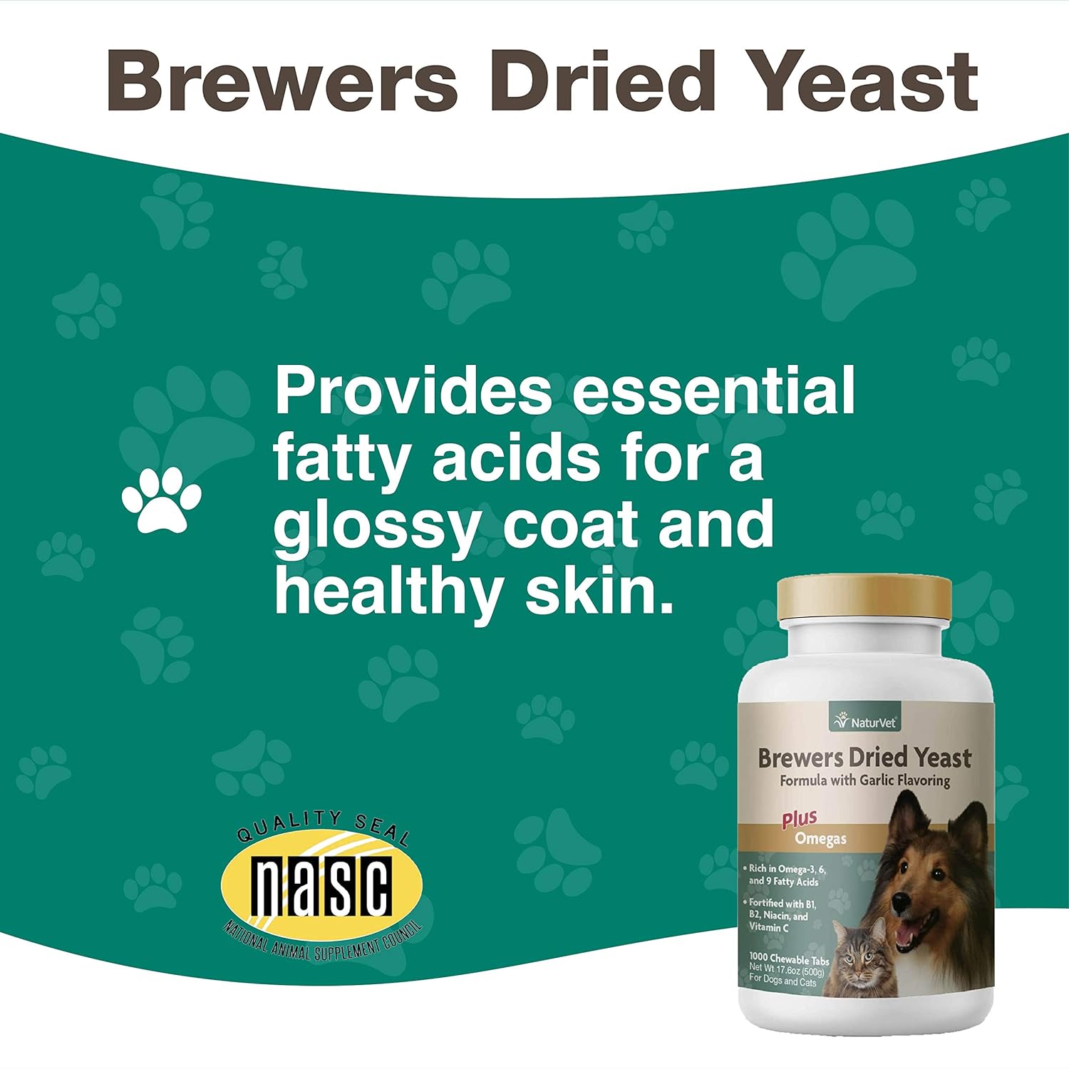 NaturVet – Brewer’s Dried Yeast Formula with Garlic Flavoring – Plus Omegas | Rich in Omega-3, 6 & 9 Fatty Acids | Fortified with B1, B2, Niacin & Vitamin C | for Dogs & Cats | 1000 Chewable Tablets : Pet Multivitamins : Pet Supplies