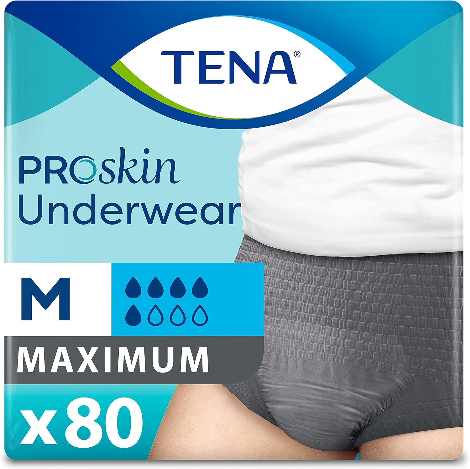 Tena Incontinence Underwear For Men, Maximum Absorbency, Proskin, Medium - 80 Count