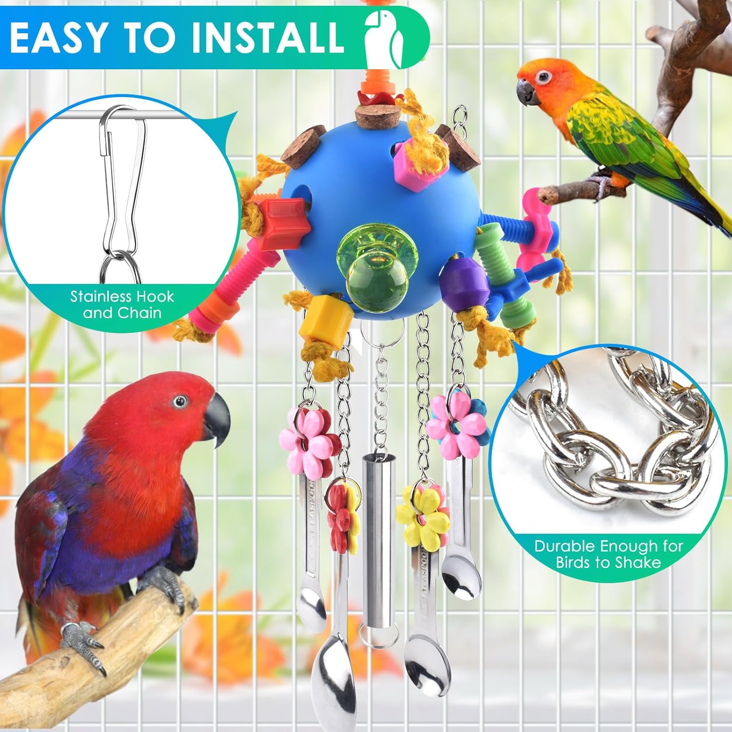 KATUMO Bird Toys, Parrot Pull Spoons Colorful Acrylic Stick Toys Bird Chew Toys for Amazon Parrot, African Grey, Conure, Caique, Quaker, Small Cockatoo, Mini Macaw, Eclectus and Similar Birds : Pet Supplies