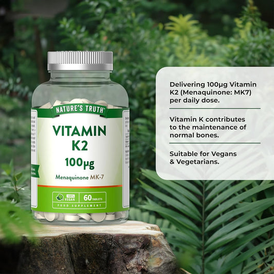 Vitamin K2 Mk-7 100Ug | 60 Vegan Tablets | High Strength Menaquinone Mk-7 | Nature'S Truth