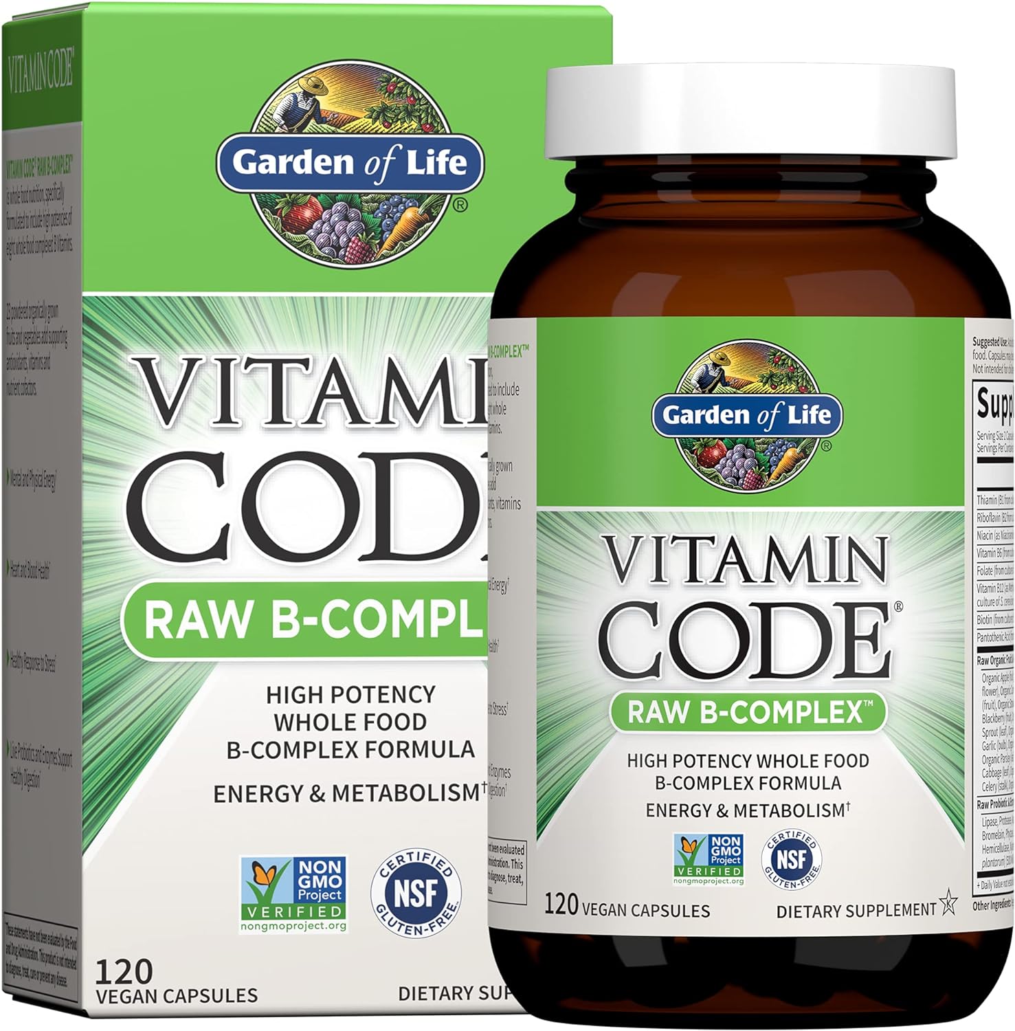 Garden Of Life Vitamin B Complex - Vitamin Code Raw B Complex - 120 Vegan Capsules, High Potency B Complex Vitamins For Energy & Metabolism With B6, Folate & B12 As Methylcobalamin Plus Probiotics