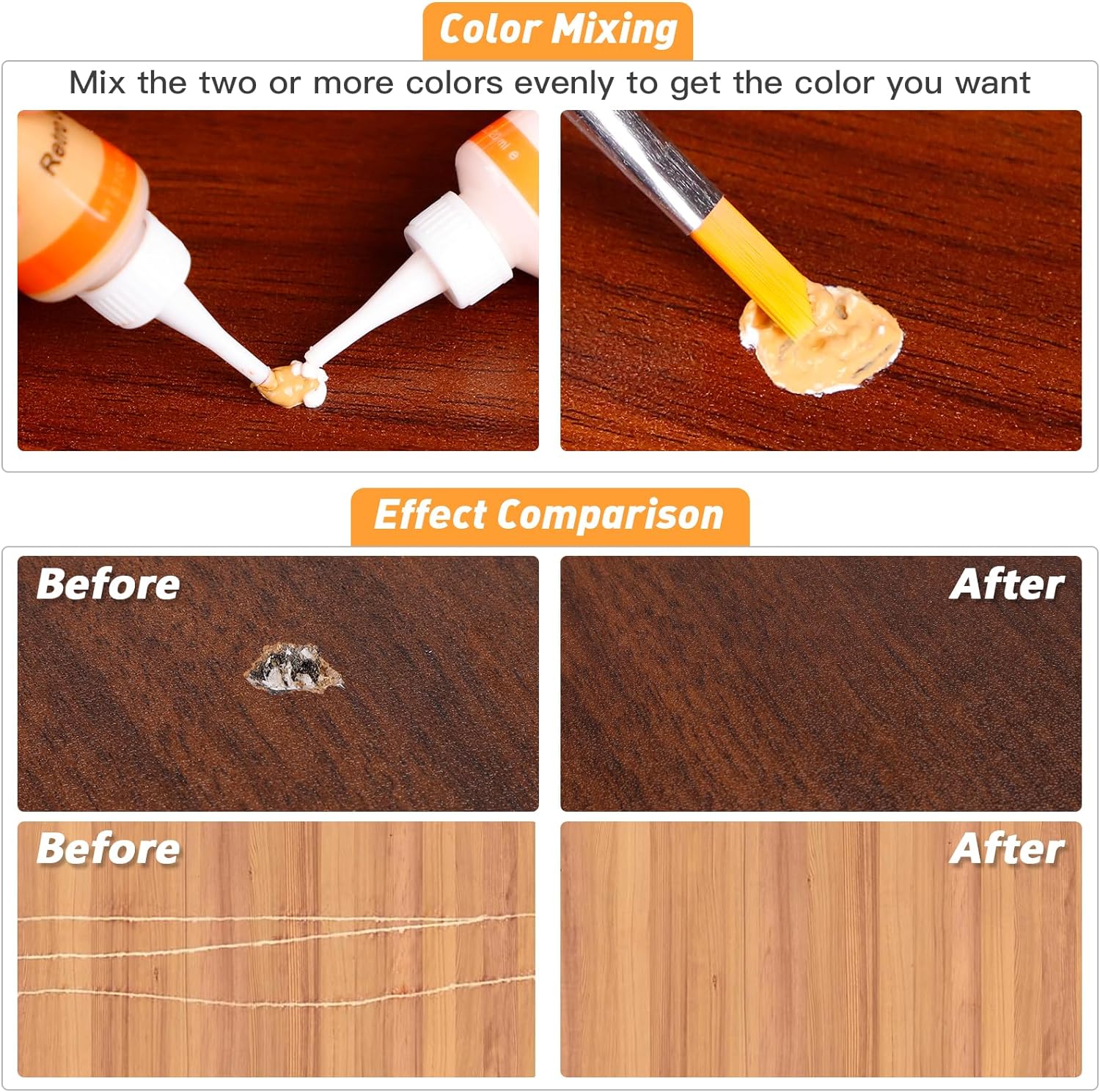 DEWEL Wood Repair Kit, Wood Scratch Repair for Oak Colors Series Furniture, 6 Colors Furniture Touch up Markers and Wood Fillers for Scratches, Cracks, Wood Floor, Cabinet, Table : Health & Household