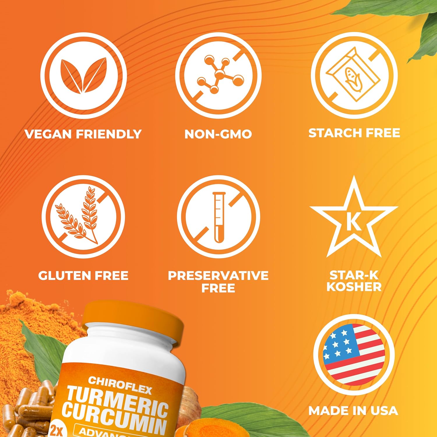 Chiroflex Turmeric and Curcumin Supplements Advanced Capsules, 2X Joint Support Supplement with 95% Standardized Curcuminoids, Tumeric Herbal Extract Vegan Non-GMO, (60 Caps) : Health & Household