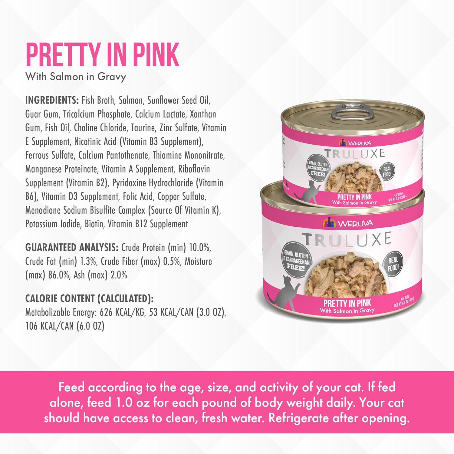 Weruva TruLuxe Cat Food, Pretty in Pink with Wild-Caught Salmon in Gravy, 3oz Can (Pack of 24) : Pet Supplies